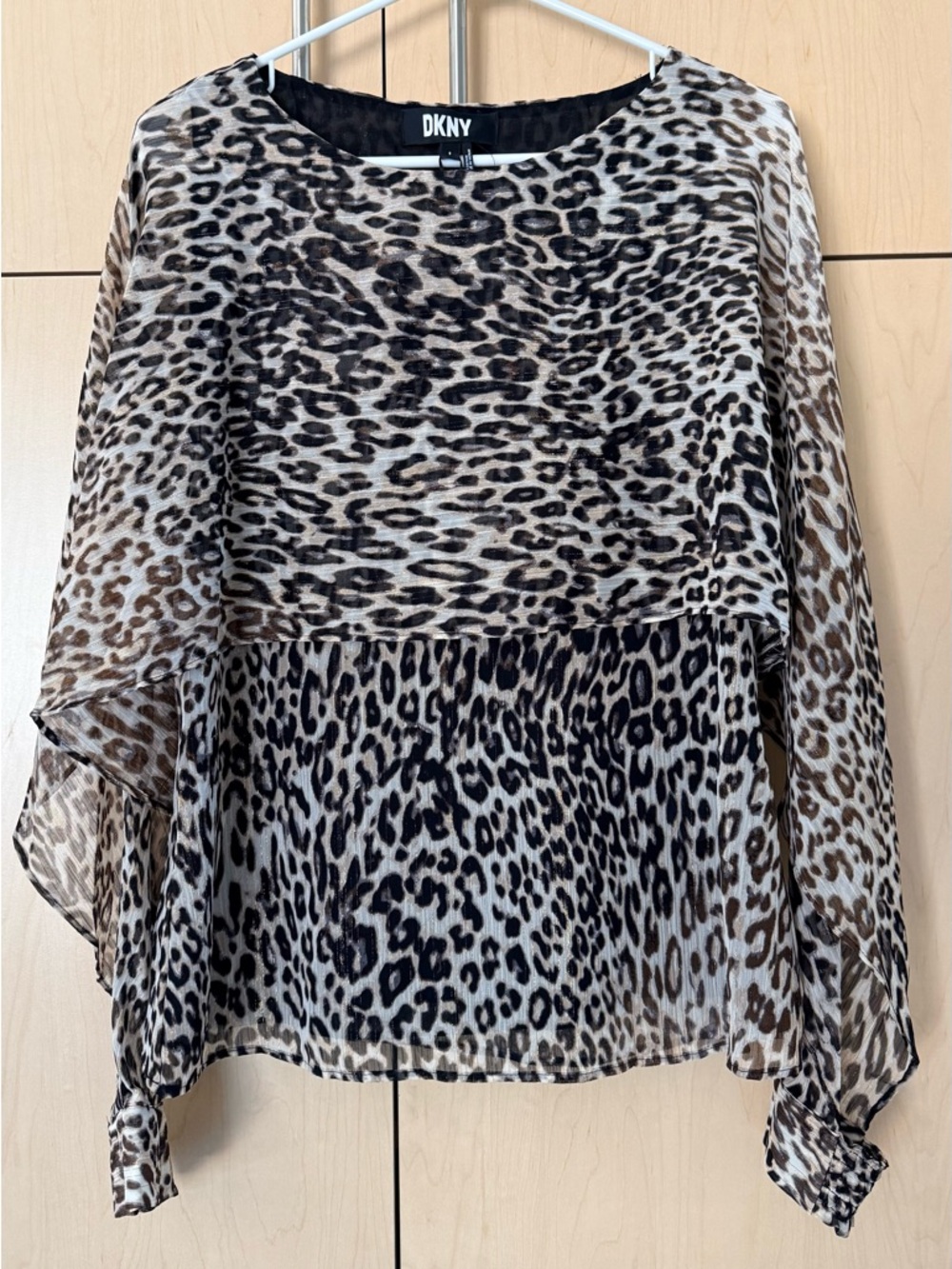 DKNY Leopard-Print Sheer Blouse in Brown and Black